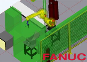 Simulation showing safety zone needed for robot to move at normal speed.