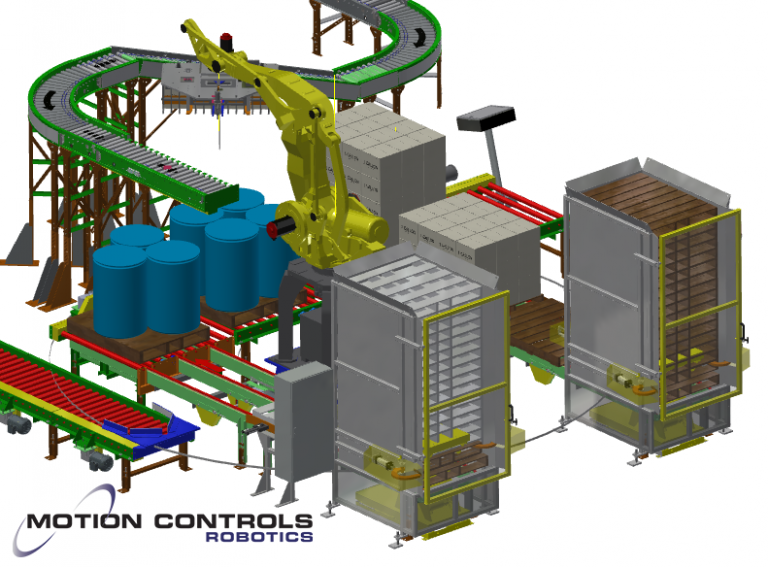 Case And Drum Palletizing With One Robot - Motion Controls Robotics ...